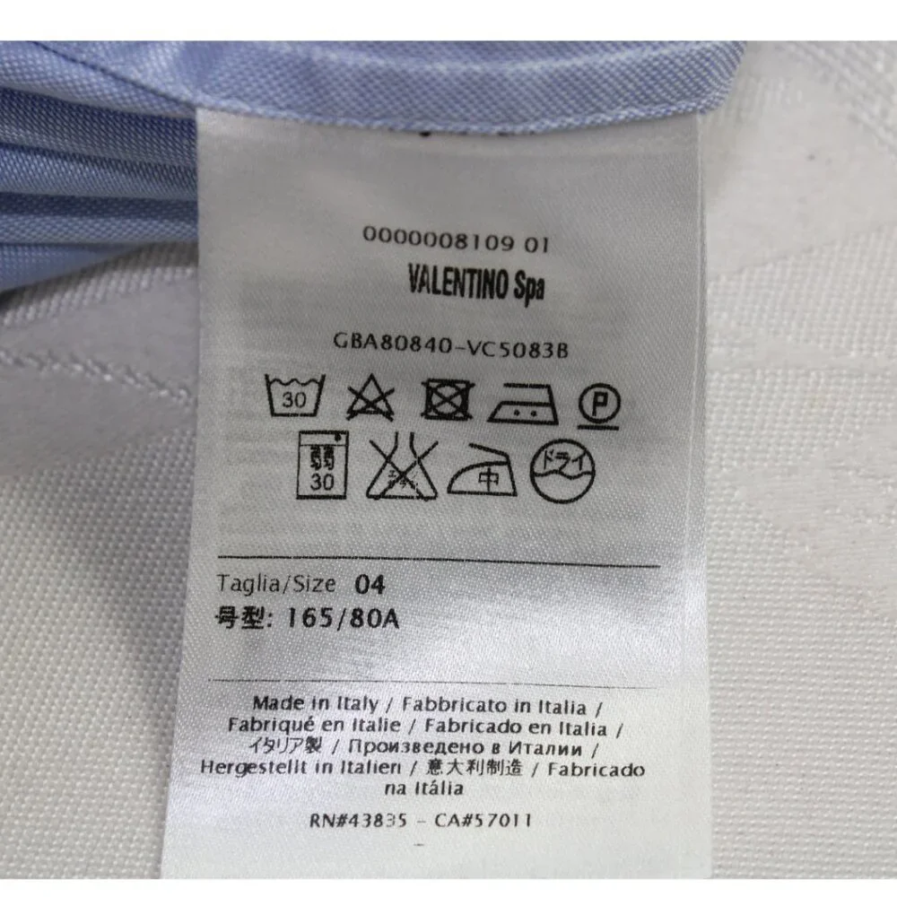 Valentino Soft Powder Blue Chambray  Long Sleeve Bow Blouse, Size 4 - Picture 7 of 8